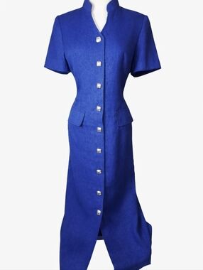 Vintage 90s Plaza South blue button-down  dress - size 8